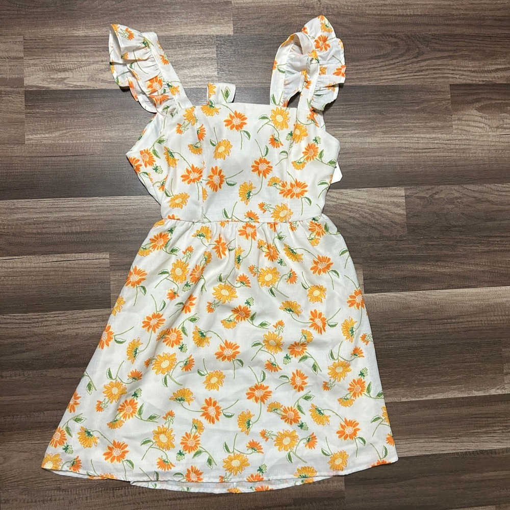 Altar'd State Sunflower Mini Dress XXS Ivory Orange Floral Ruffle Cottagecore